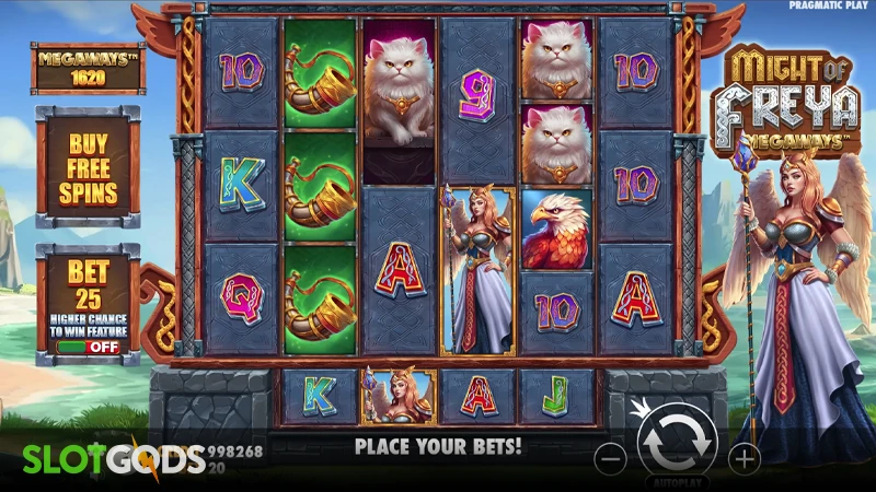 A screenshot of Might of Freya Megaways slot gameplay