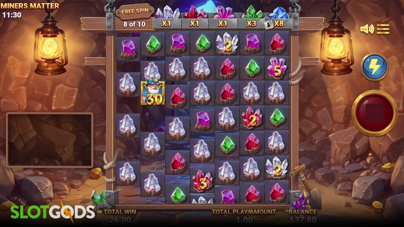 A screenshot of Miners Matter slot feature gameplay