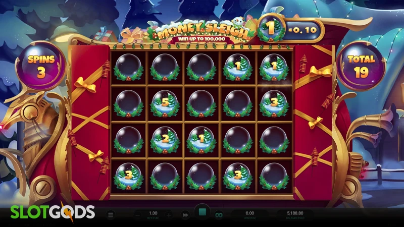 A screenshot of Money Sleigh slot feature gameplay