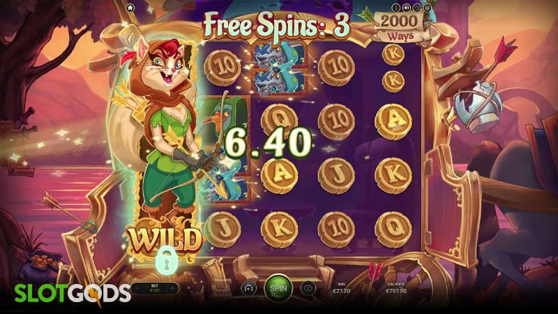 A screenshot of Ms Robin Hood slot feature gameplay