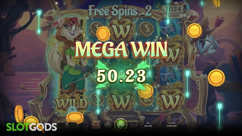 A screenshot of a big win in Ms Robin Hood slot