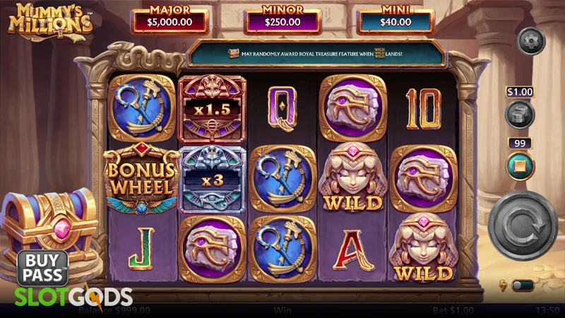 A screenshot of Mummy's Millions slot gameplay