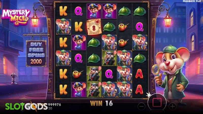 A screenshot of Mystery Mice slot gameplay