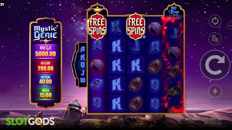 A screenshot of Mystic Genie slot gameplay