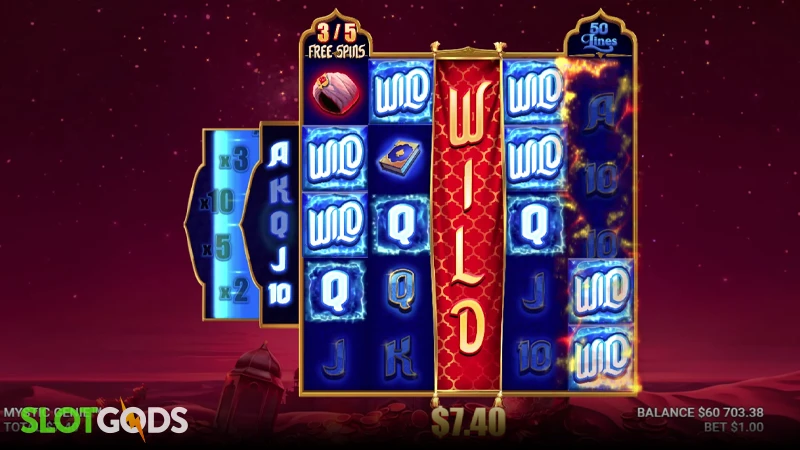 A screenshot of Mystic Genie slot feature gameplay