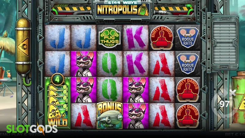 A screenshot of Nitropolis 3 slot gameplay