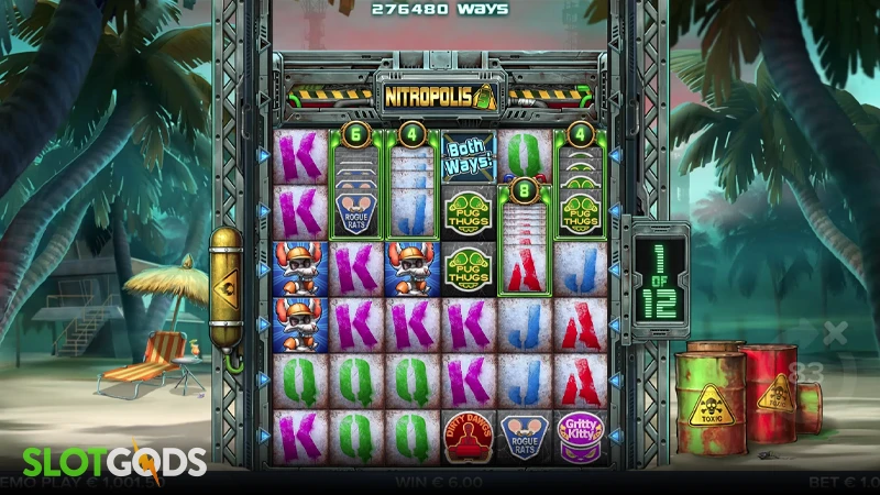 A screenshot of Nitropolis 3 slot feature gameplay