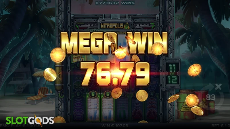 A screenshot of a big win in Nitropolis 3 slot