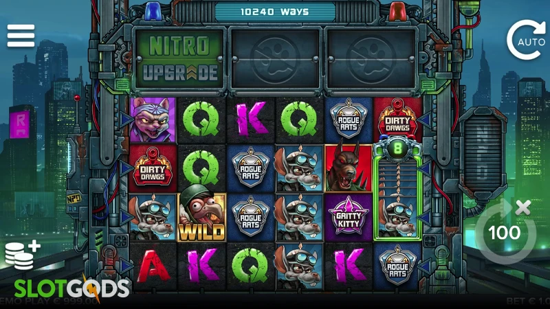 A screenshot of Nitropolis 5 slot gameplay