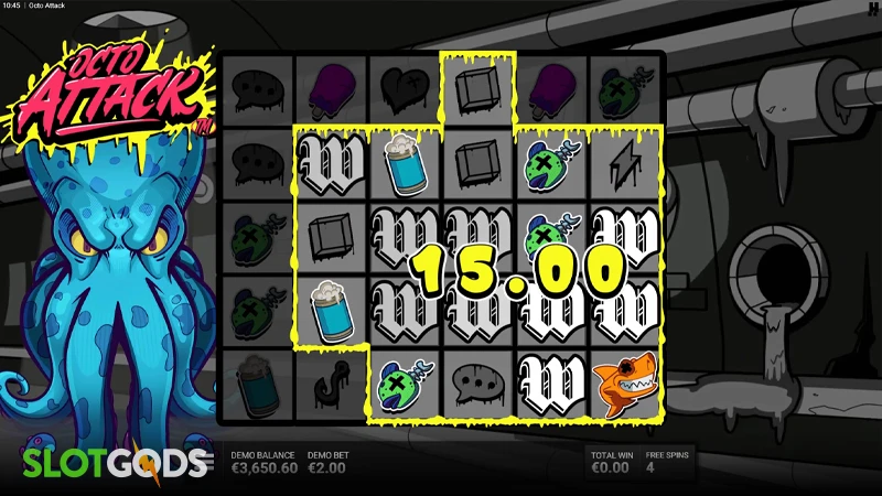 A screenshot of Octo Attack's free spins round