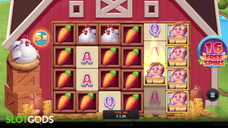 A screenshot of Oink Farm 2 slot by Foxium bonus round