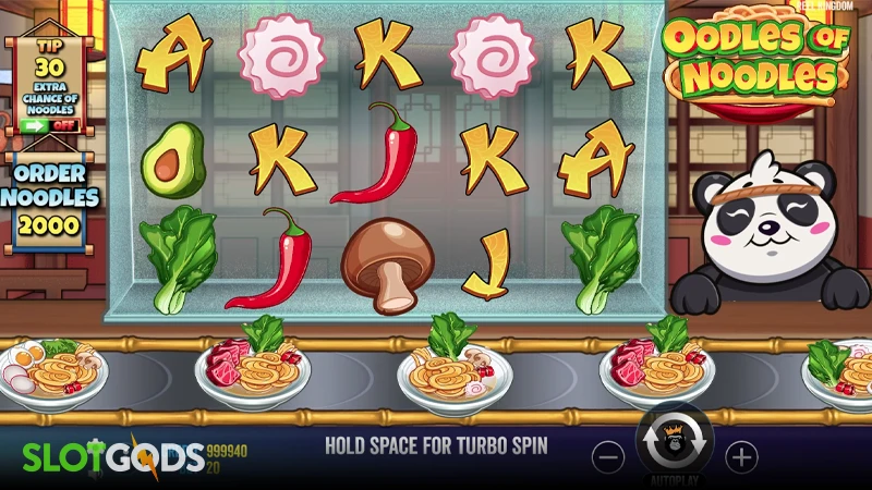 A screenshot of Oodles of Noodles slot gameplay