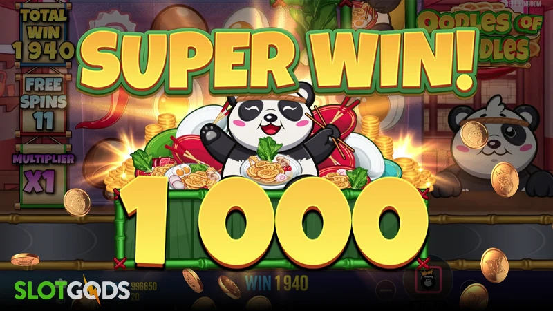 A screenshot of a big win in Oodles of Noodles slot