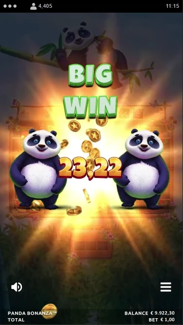 A screenshot of a big win on Panda Bonanza slot