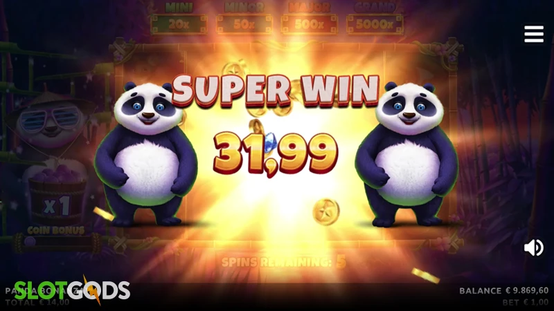 A screenshot of a big win on Panda Bonanza slot