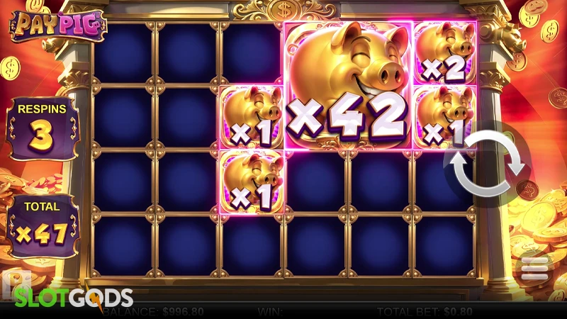 A screenshot of Pay Pig slot feature gameplay