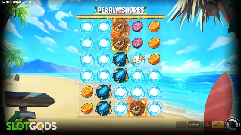 A screenshot of Pearly Shores slot gameplay