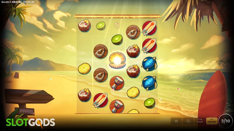 A screenshot of Pearly Shores slot feature gameplay