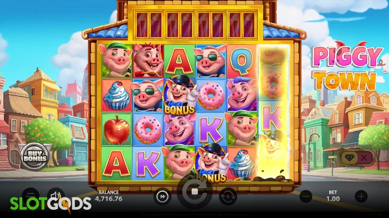 A screenshot of Piggy Town slot gameplay