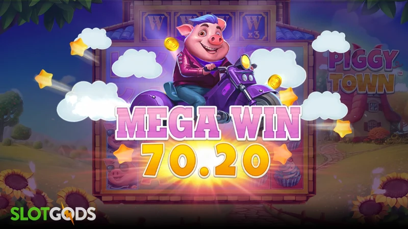 A screenshot of a big win in Piggy Town slot