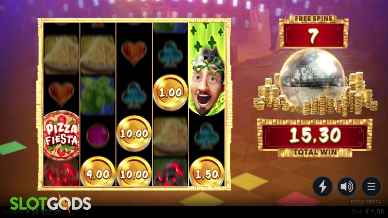 a screenshot of Pizza Fiesta slot bonus round gameplay