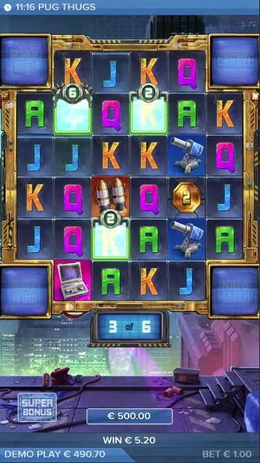 A screenshot of Pug Thugs of Nitropolis slot bonus round