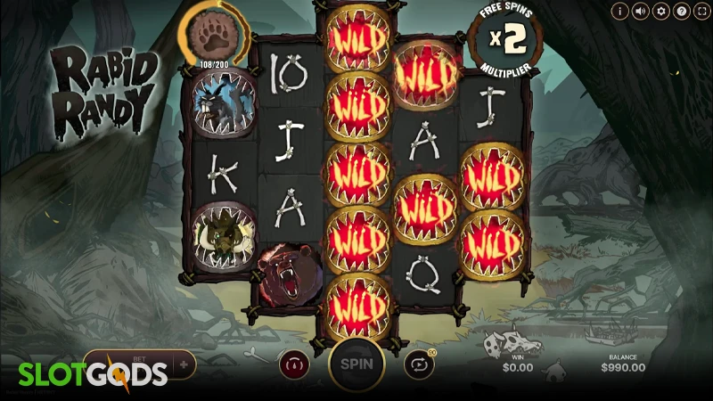 A screenshot of Rabid Randy slot gameplay