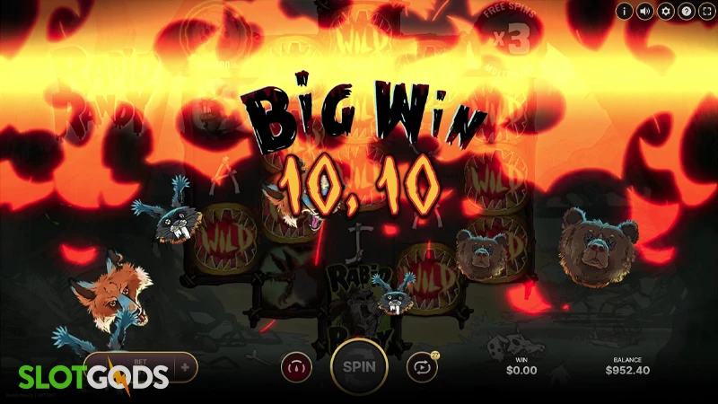 A screenshot of a big win in Rabid Randy slot