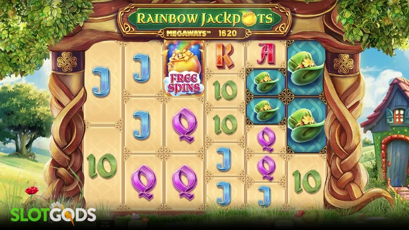 A screenshot of Rainbow Jackpots Megaways slot gameplay