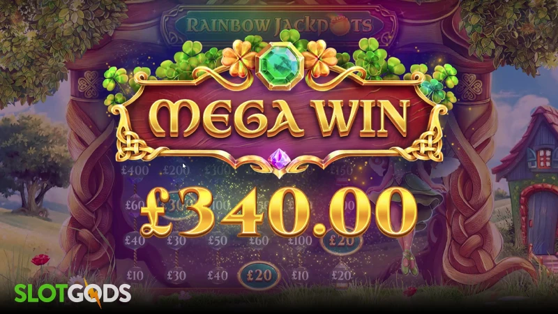 A screenshot of a big win on Rainbow Jackpots Megaways slot