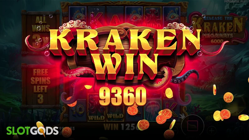 A screenshot of a big win in Release the Kraken Megaways slot