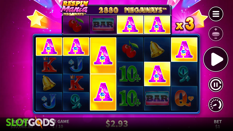 A screenshot of Respin Mania Megaways slot bonus round gameplay