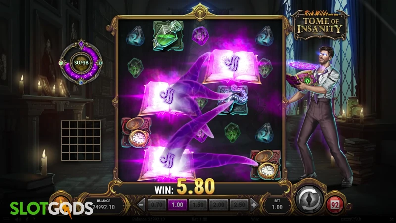 A screenshot of Tome of Insanity slot gameplay