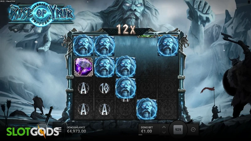 A screenshot of Rise of Ymir slot gameplay