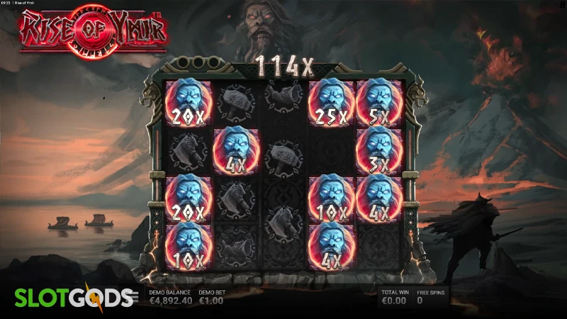 A screenshot of Rise of Ymir slot feature gameplay