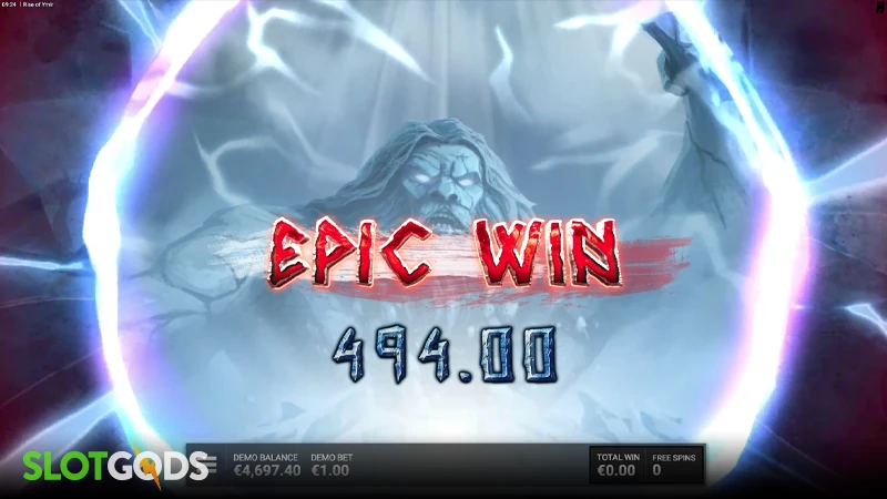 A screenshot of a huge win in Rise of Ymir slot