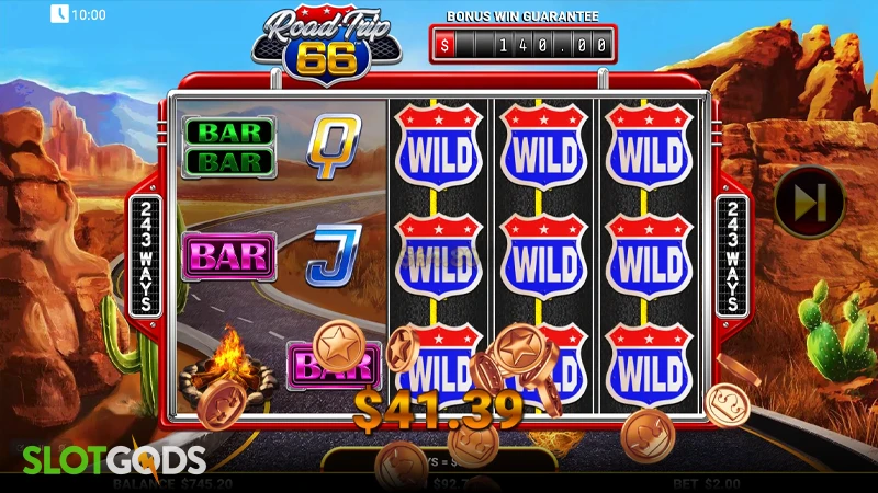 A screenshot of Road Trip 66 slot free spins gameplay