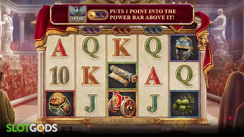 A screenshot of Roman Emperor's slot gameplay