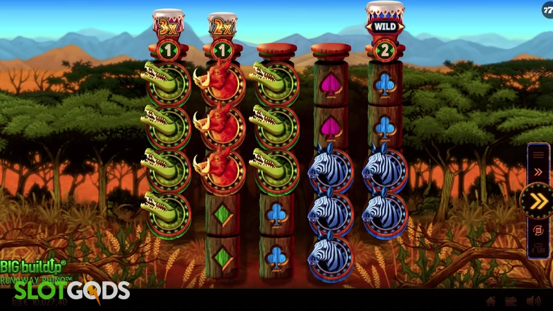 A screenshot of Runaway Rhino slot gameplay