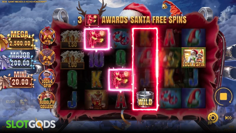 A screenshot of Saint Nicked 2 slot gameplay