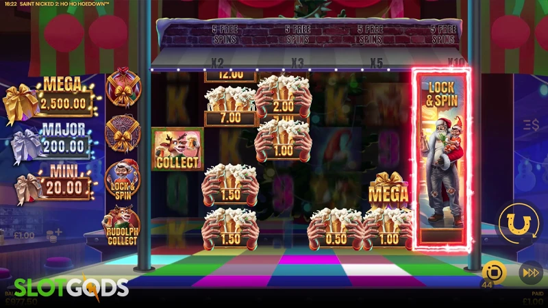 A screenshot of Saint Nicked 2 slot feature gameplay