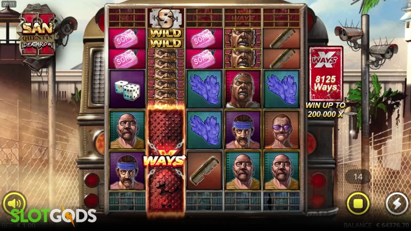 A screenshot of San Quentin 2 Death Row slot gameplay