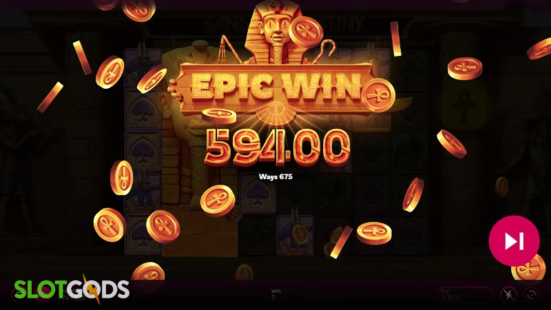 A screenshot of a big win in Sands of Destiny slot