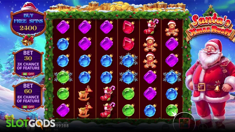 A screenshot of Santa's Xmas Rush slot gameplay