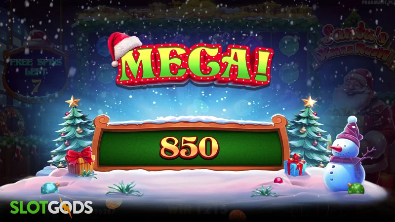 A screenshot of a mega win in Santa's Xmas Rush slot