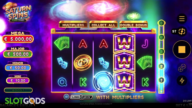 A screenshot of Saturn Spins slot gameplay