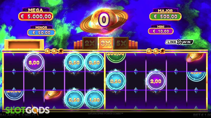 A screenshot of Saturn Spins slot feature gameplay