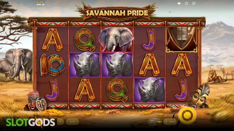 A screenshot of Savannah Pride slot gameplay