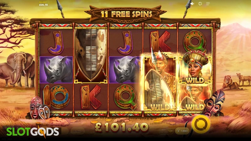 A screenshot of Savannah Pride slot feature gameplay