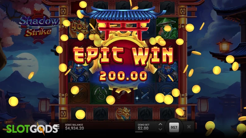 A screenshot of a big win Shadow Strike slot by Hacksaw Gaming